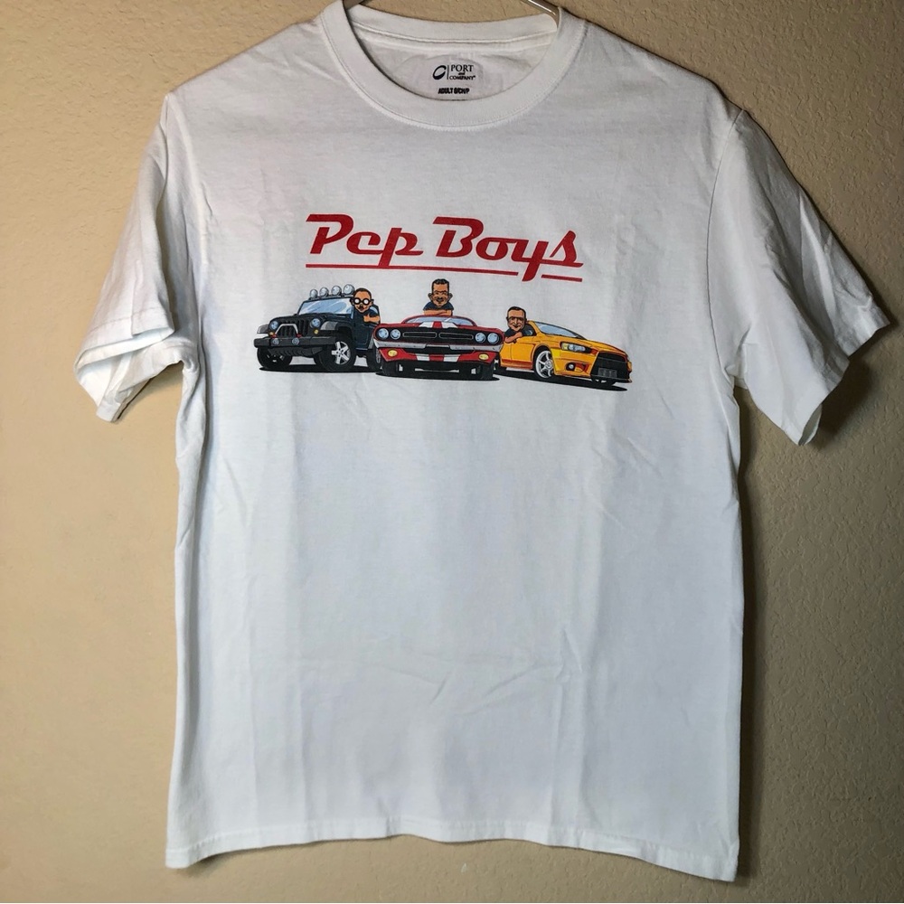 Pep Boys White Graphic T-Shirt, Small, NWOT, pet/smoke free home